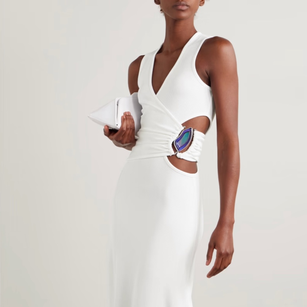 Christopher Esber Moodstone embellished wrap-effect white dress - Small / Medium